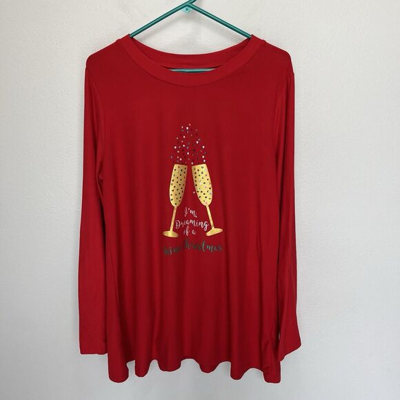 Allison Brittney | Dreaming Of A Wine Christmas Roll Tab Sleeve Top Large Sequin - Picture 2 of 6